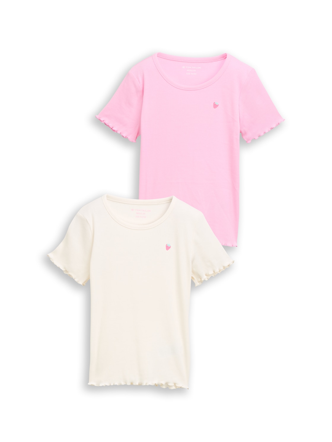 TOM TAILOR Mädchen Ripp T-Shirt mit Print im 2er-Pack, weiß, Uni, Gr. 128/134 von Tom Tailor