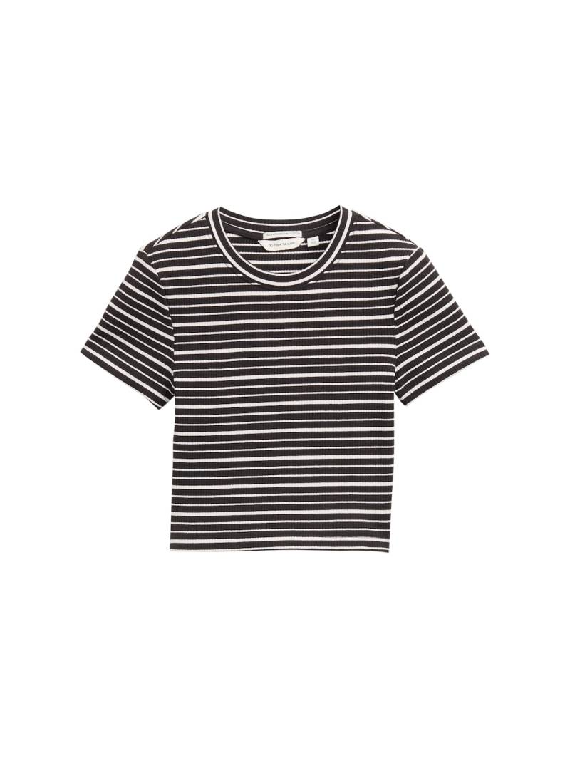 TOM TAILOR Mädchen Ripp T-Shirt mit Streifenmuster, schwarz, Gestreift, Gr. 140 von Tom Tailor