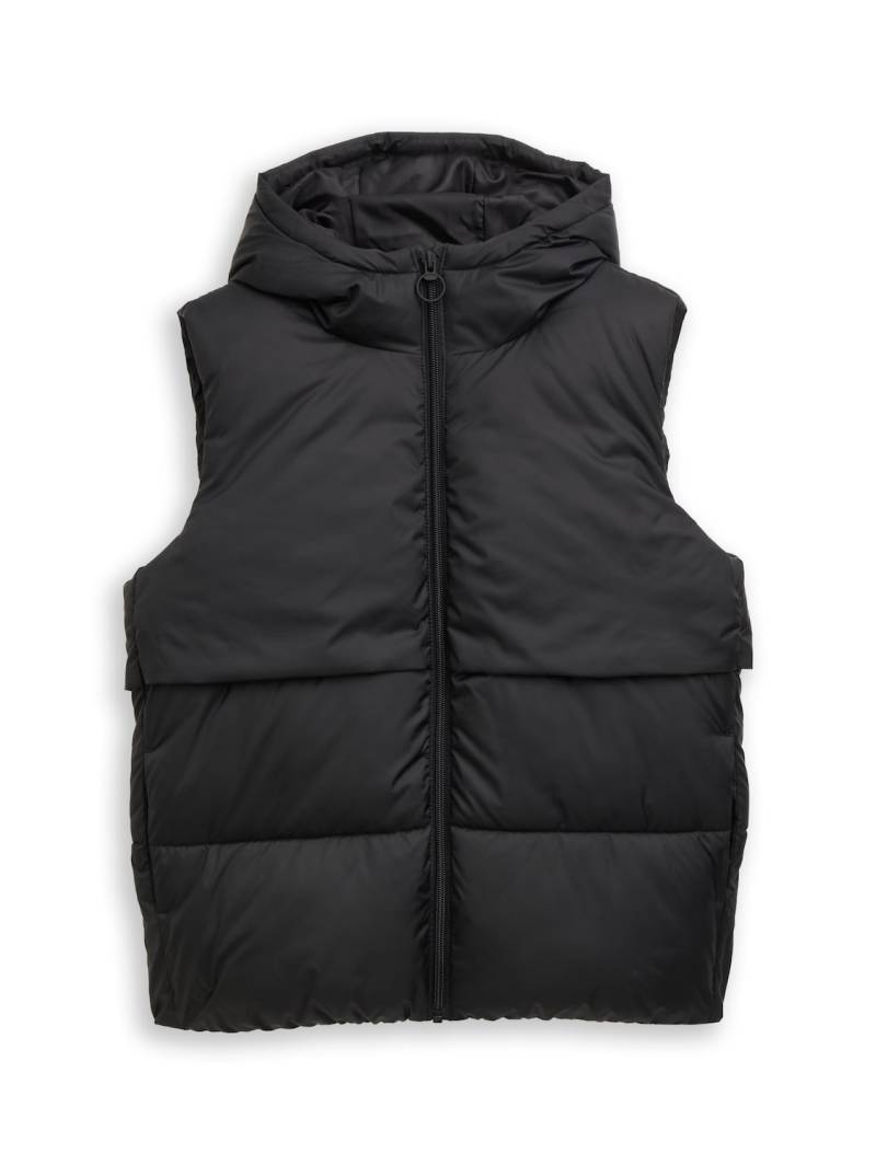 TOM TAILOR Mädchen Steppweste mit Kapuze, schwarz, Uni, Gr. 128 von Tom Tailor