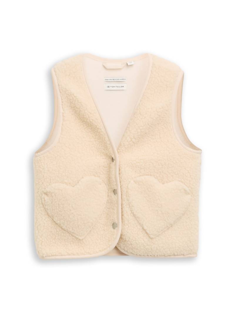 TOM TAILOR Mädchen Teddy Weste mit Herztaschen und Fleece, beige, Uni, Gr. 116/122 von Tom Tailor