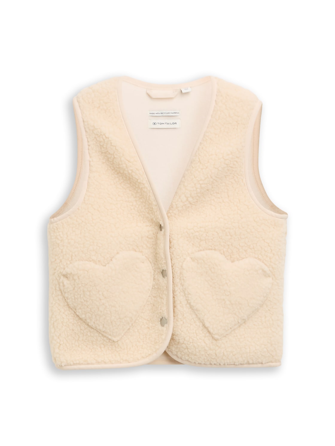 TOM TAILOR Mädchen Teddy Weste mit Herztaschen und Fleece, beige, Uni, Gr. 128/134 von Tom Tailor