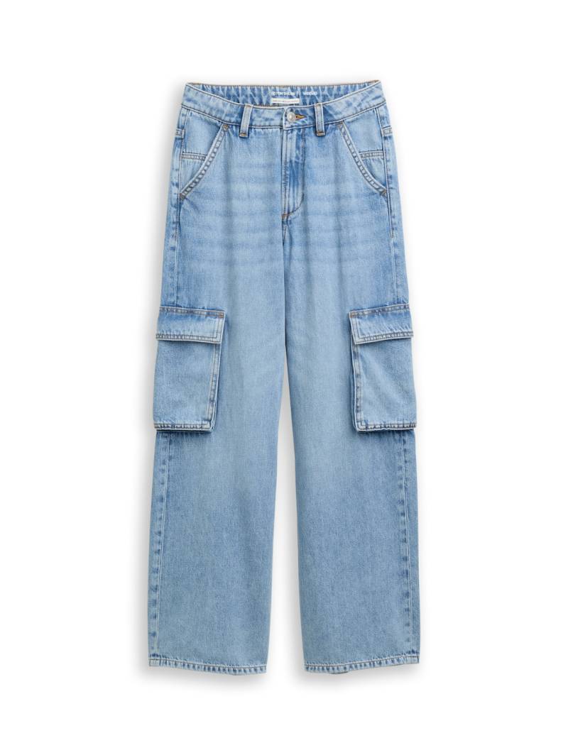 TOM TAILOR Mädchen Wide Leg Cargo Jeans, blau, Uni, Gr. 158 von Tom Tailor