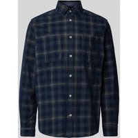 Tom Tailor Regular Fit Freizeithemd aus reiner Baumwolle mit Cord-Karomuster in Dunkelblau, Größe L von Tom Tailor