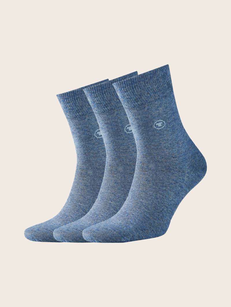 TOM TAILOR Damen Dreierpack Basic Socken, blau, Textprint, Gr. 35-38 von Tom Tailor