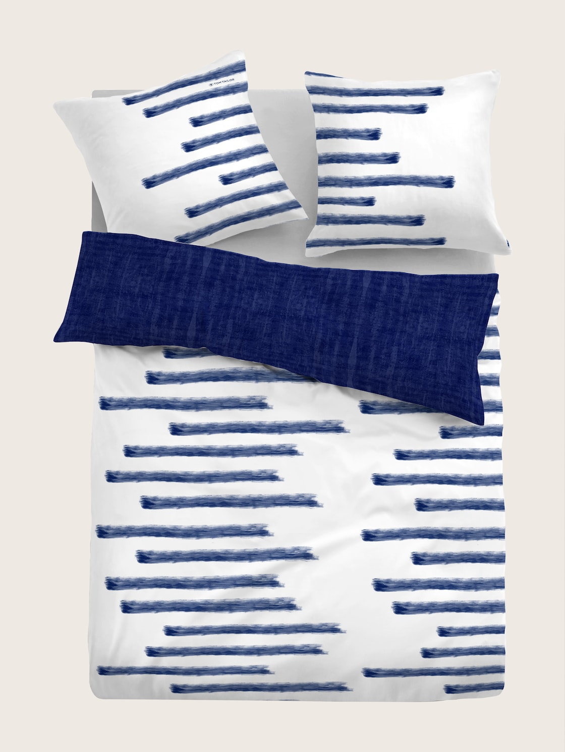 TOM TAILOR Unisex Satin Bettwäsche mit asymmetrischen Streifen, blau, Gr. 135/200 von Tom Tailor