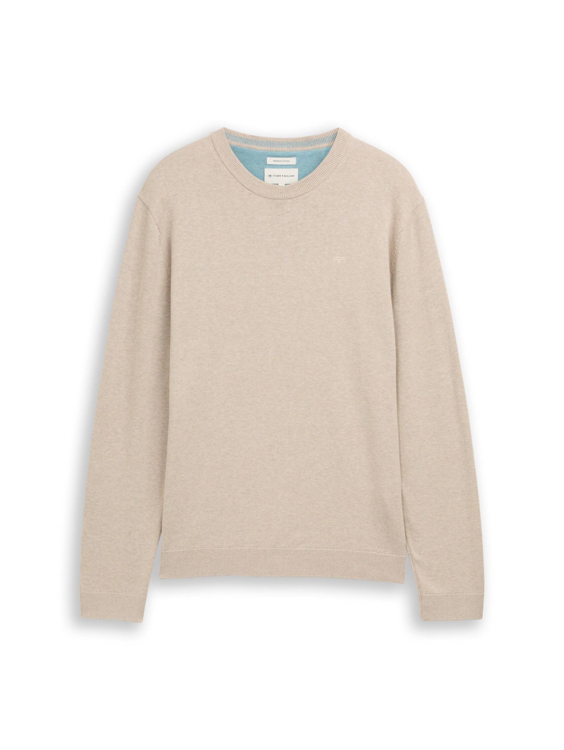 Tom Tailor - Basic Strickpullover aus Baumwolle cashew beige melange - Gr. - M von Tom Tailor