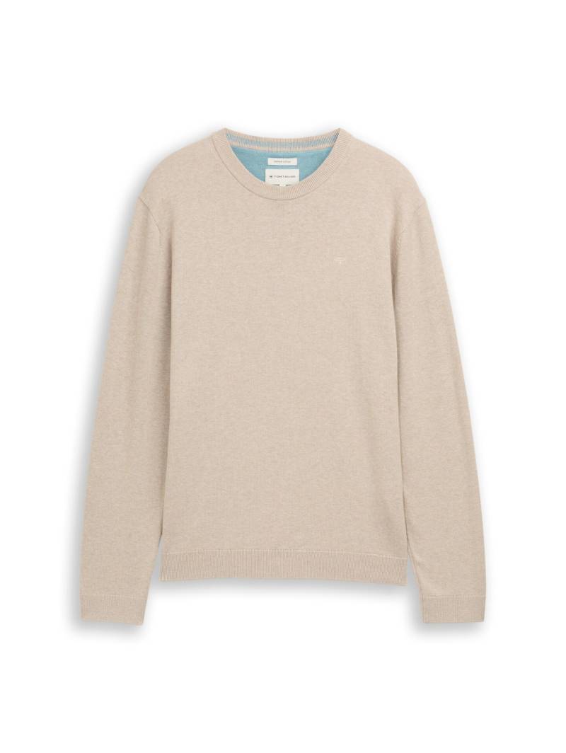 Tom Tailor - Basic Strickpullover aus Baumwolle cashew beige melange - Gr. - M von Tom Tailor