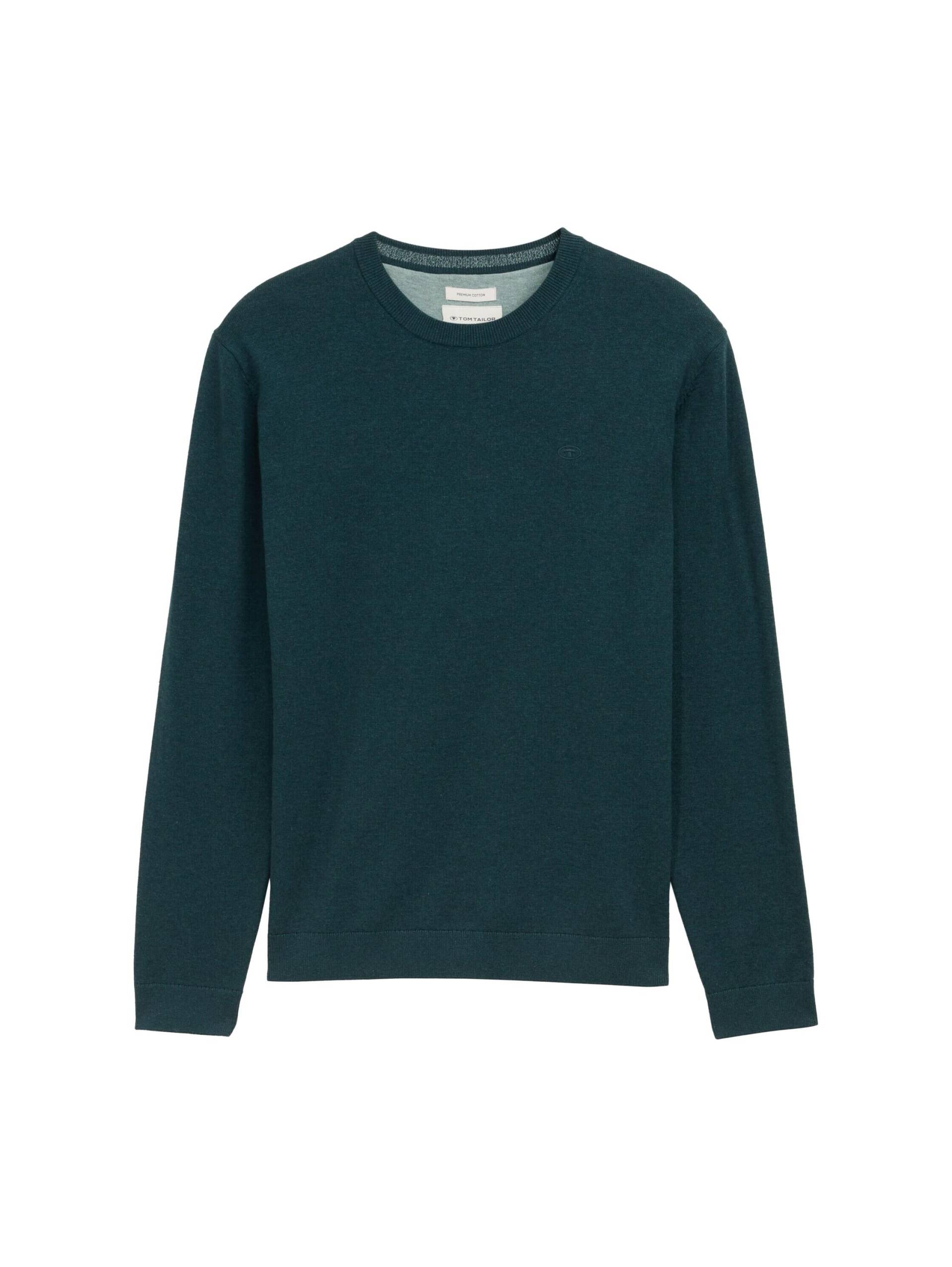Tom Tailor - Basic Strickpullover aus Baumwolle sapphire green melange - Gr. - S von Tom Tailor
