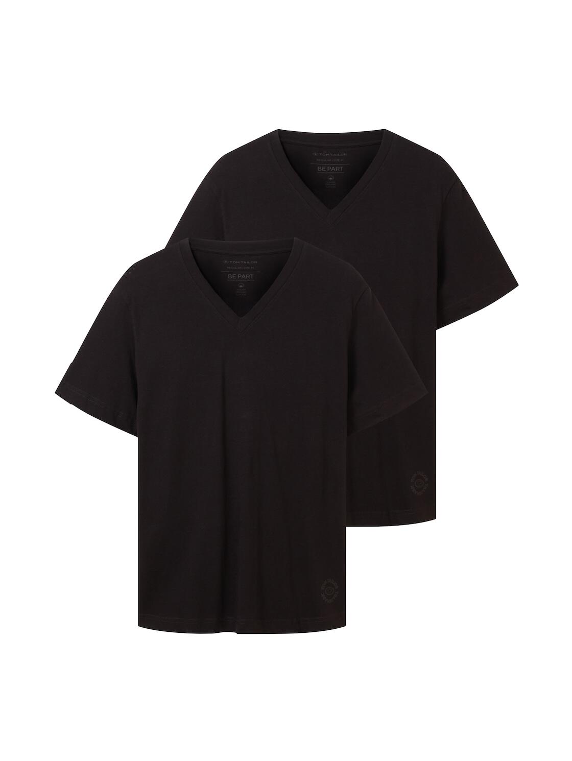 Tom Tailor - Basic T-Shirt im 2er-Pack mit V-Ausschnitt black - Gr. - L von Tom Tailor