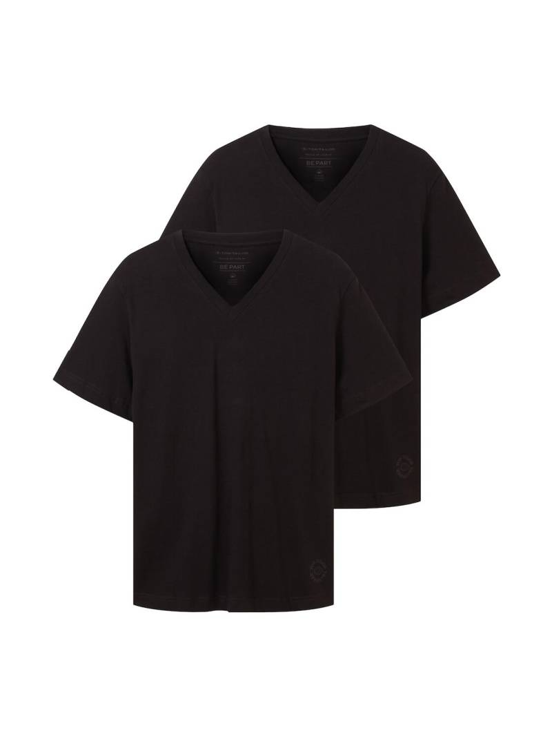 Tom Tailor - Basic T-Shirt im 2er-Pack mit V-Ausschnitt black - Gr. - XXXL von Tom Tailor