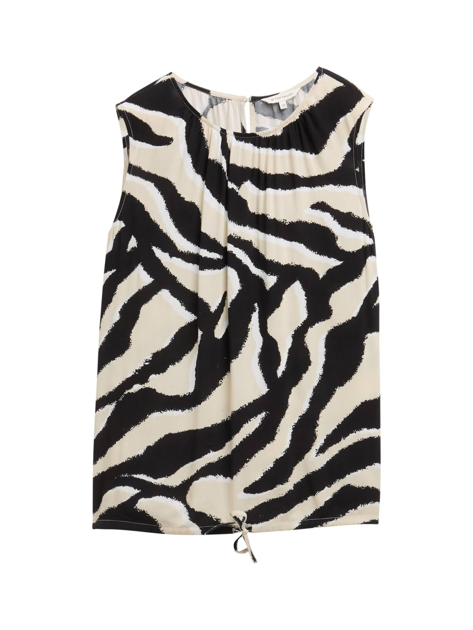 Tom Tailor - Bluse mit Kordelzug abstract beige zebra - Gr. - 38 von Tom Tailor