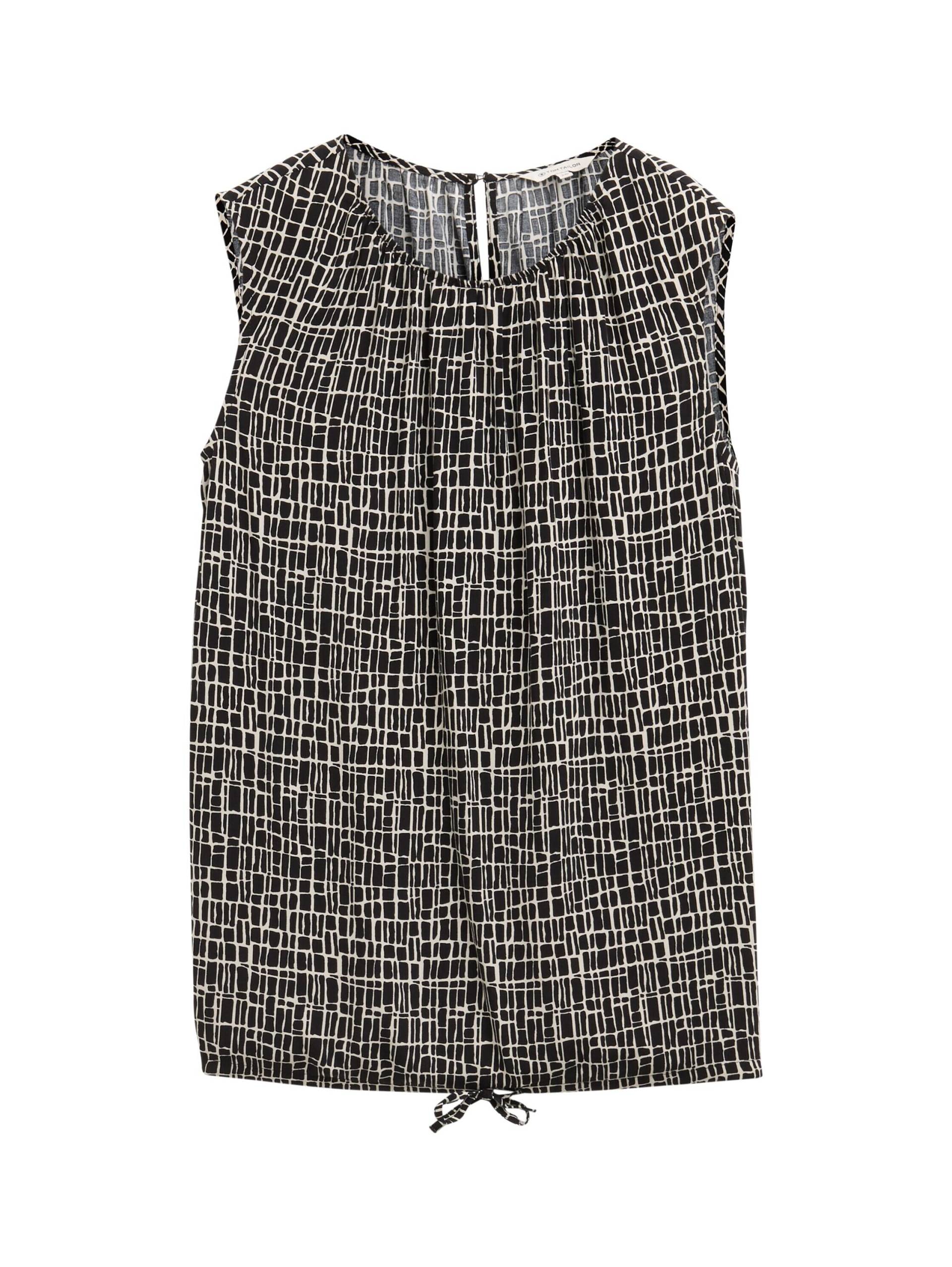 Tom Tailor - Bluse mit Kordelzug abstract black grid design - Gr. - 38 von Tom Tailor