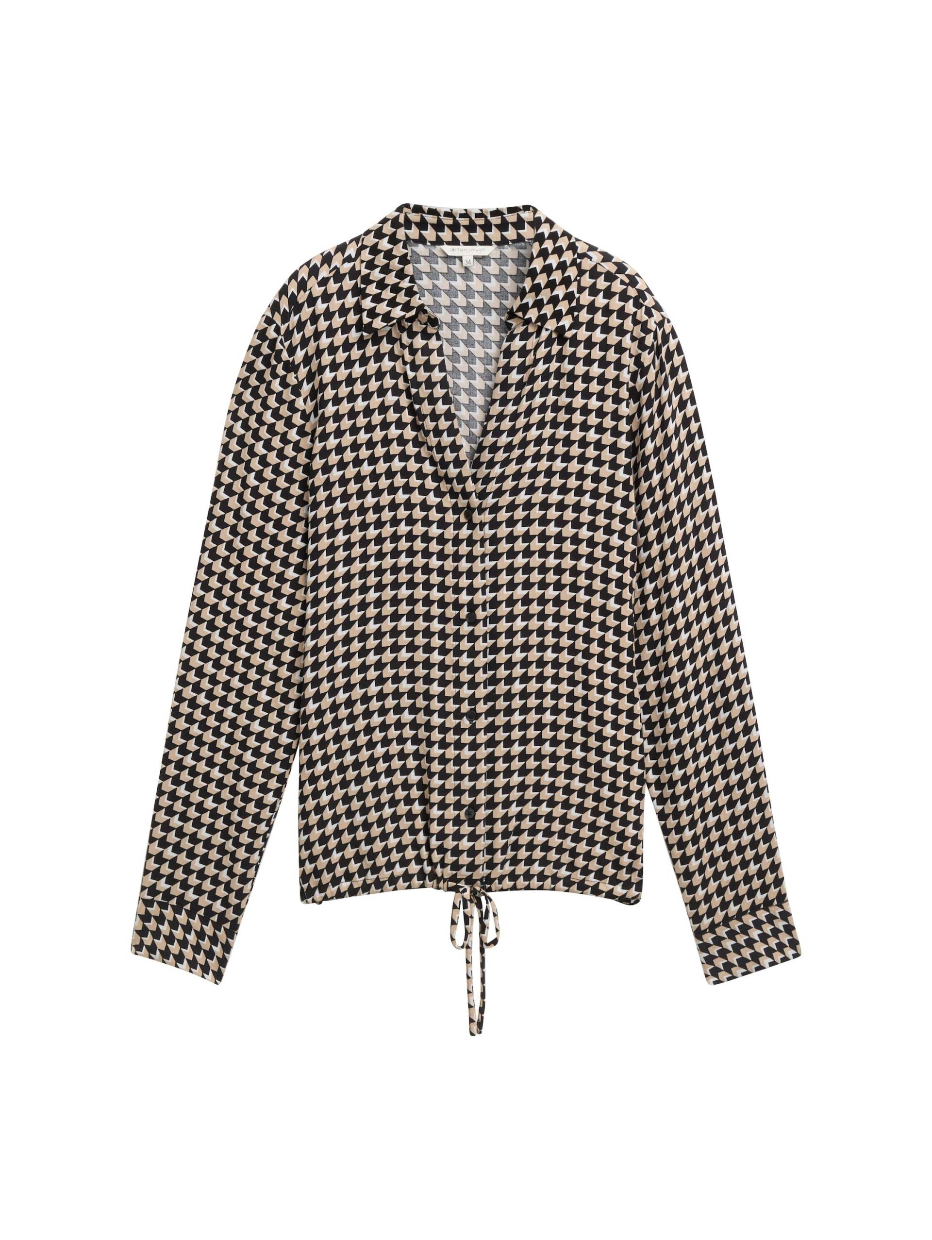 Tom Tailor - Bluse mit Kordelzug beige geometric minimal - Gr. - 38 von Tom Tailor