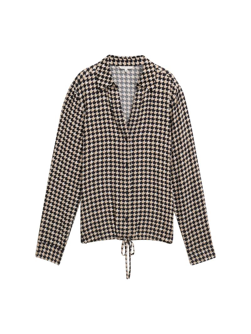Tom Tailor - Bluse mit Kordelzug beige geometric minimal - Gr. - 38 von Tom Tailor