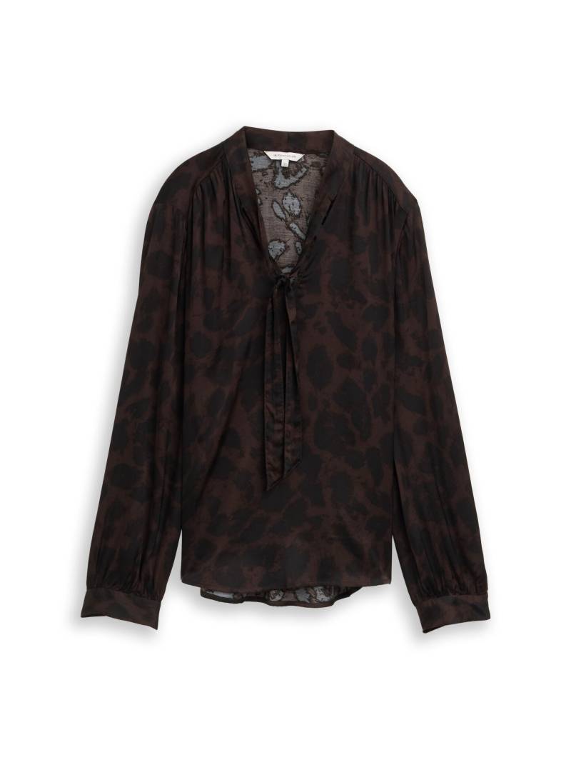 Tom Tailor - Bluse mit Schleifen-Kragen brown black big leo print - Gr. - 36 von Tom Tailor