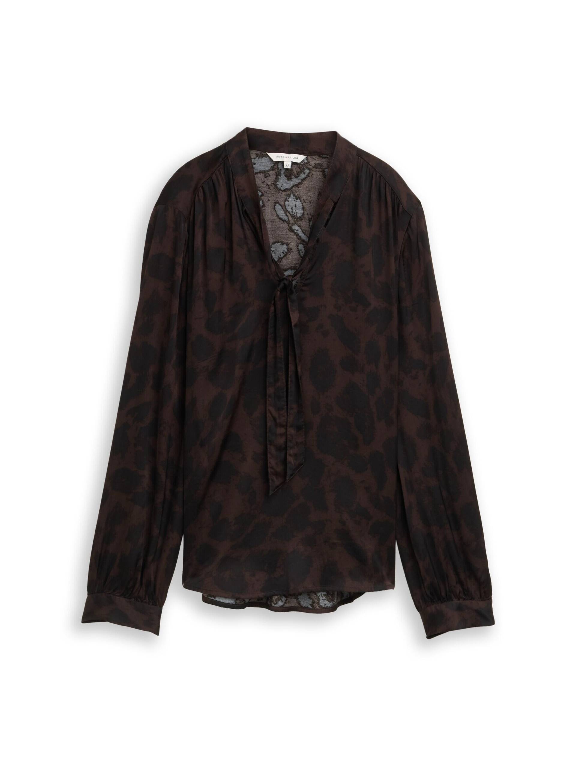 Tom Tailor - Bluse mit Schleifen-Kragen brown black big leo print - Gr. - 40 von Tom Tailor
