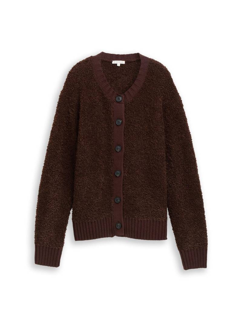 Tom Tailor - Bouclé Cardigan mit Wollanteil dark pecan brown melange - Gr. - L von Tom Tailor