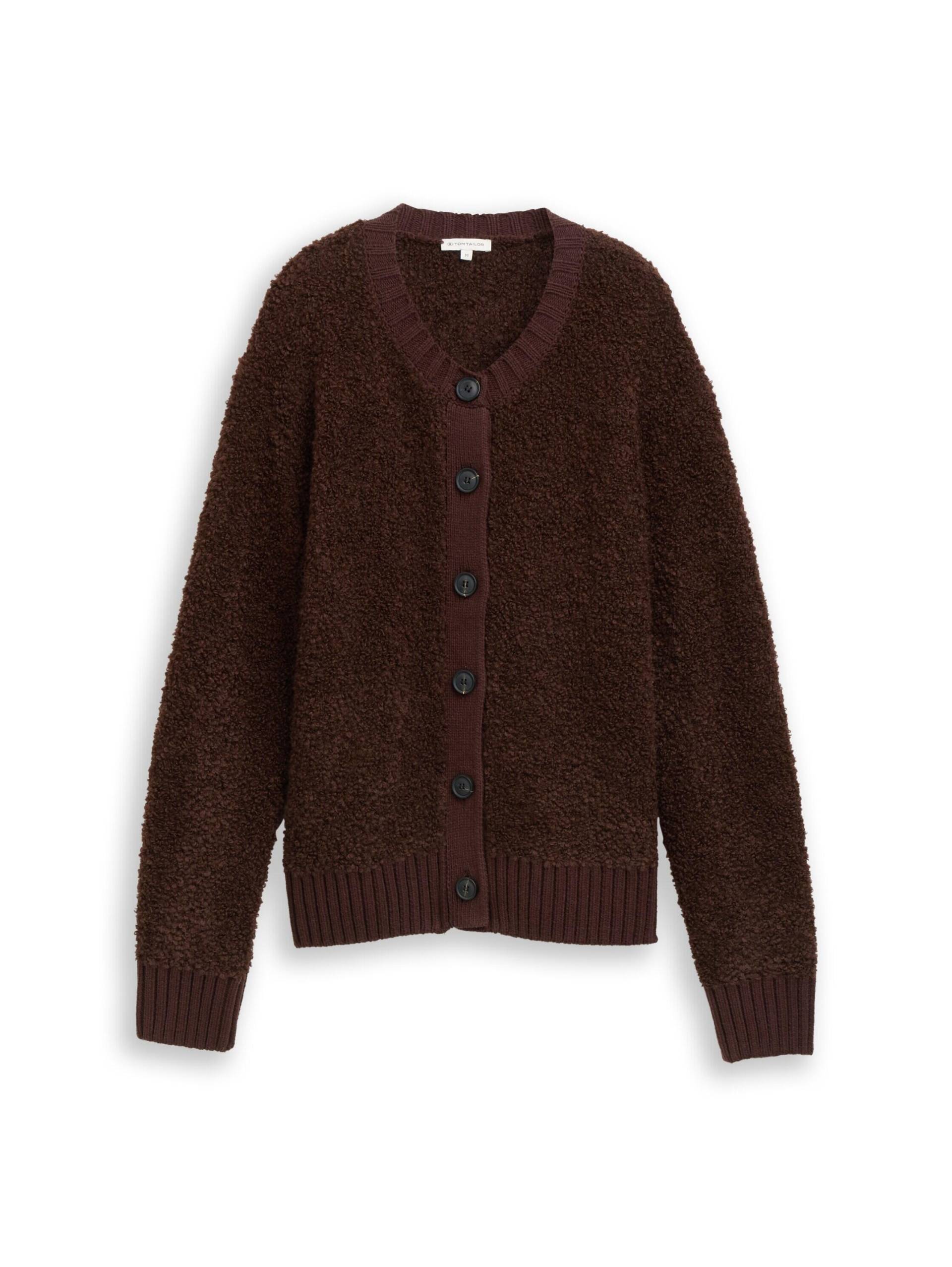 Tom Tailor - Bouclé Cardigan mit Wollanteil dark pecan brown melange - Gr. - S von Tom Tailor