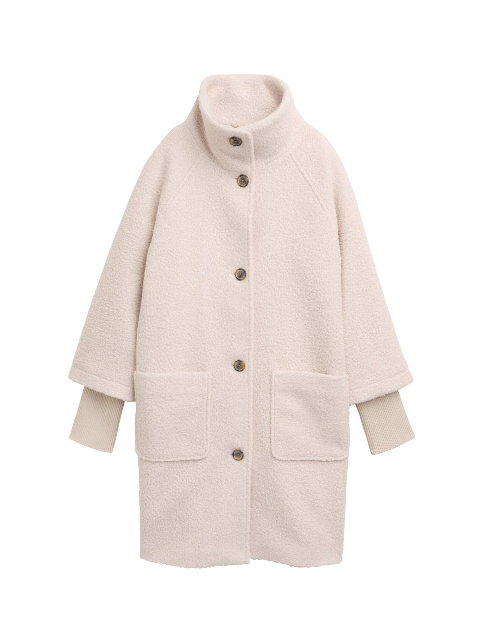 Tom Tailor - Bouclé Mantel mit Stehkragen cold beige - Gr. - M von Tom Tailor