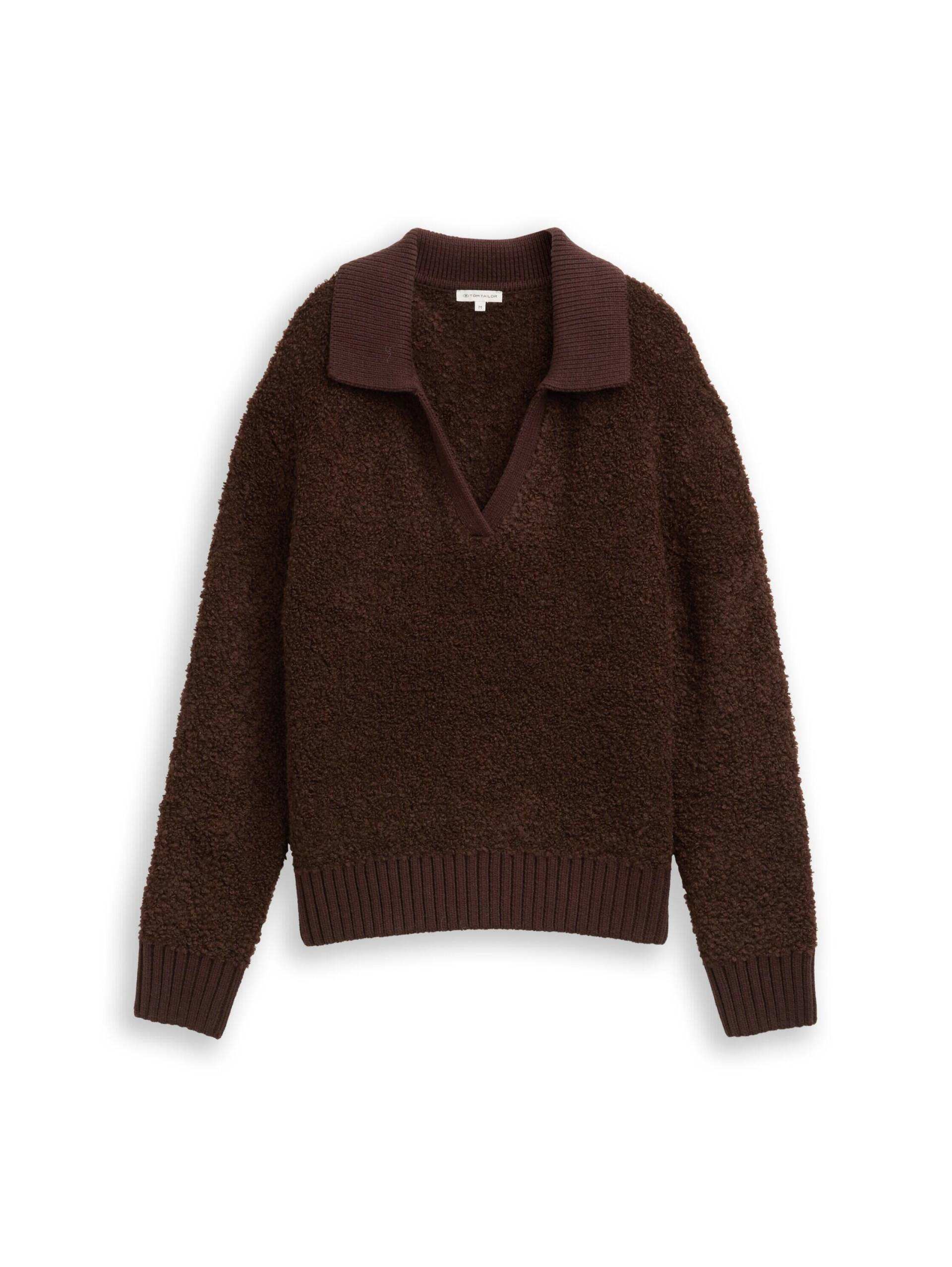 Tom Tailor - Bouclé Strickpullover mit Kragen dark pecan brown melange - Gr. - S von Tom Tailor