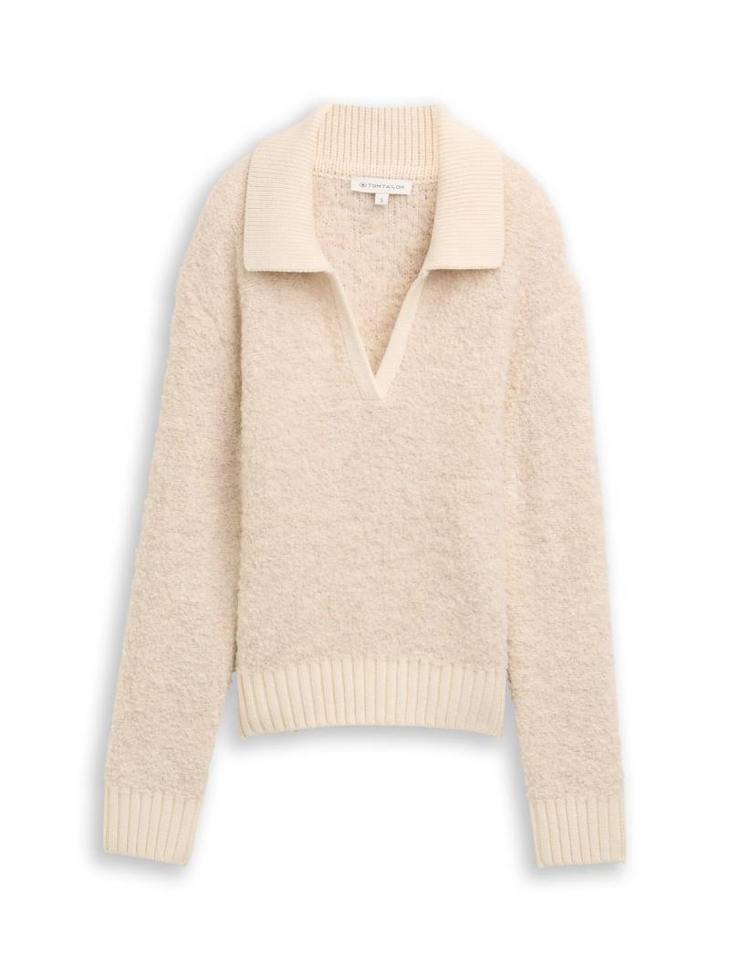 Tom Tailor - Bouclé Strickpullover mit Kragen sand stone beige melange - Gr. - XXL von Tom Tailor