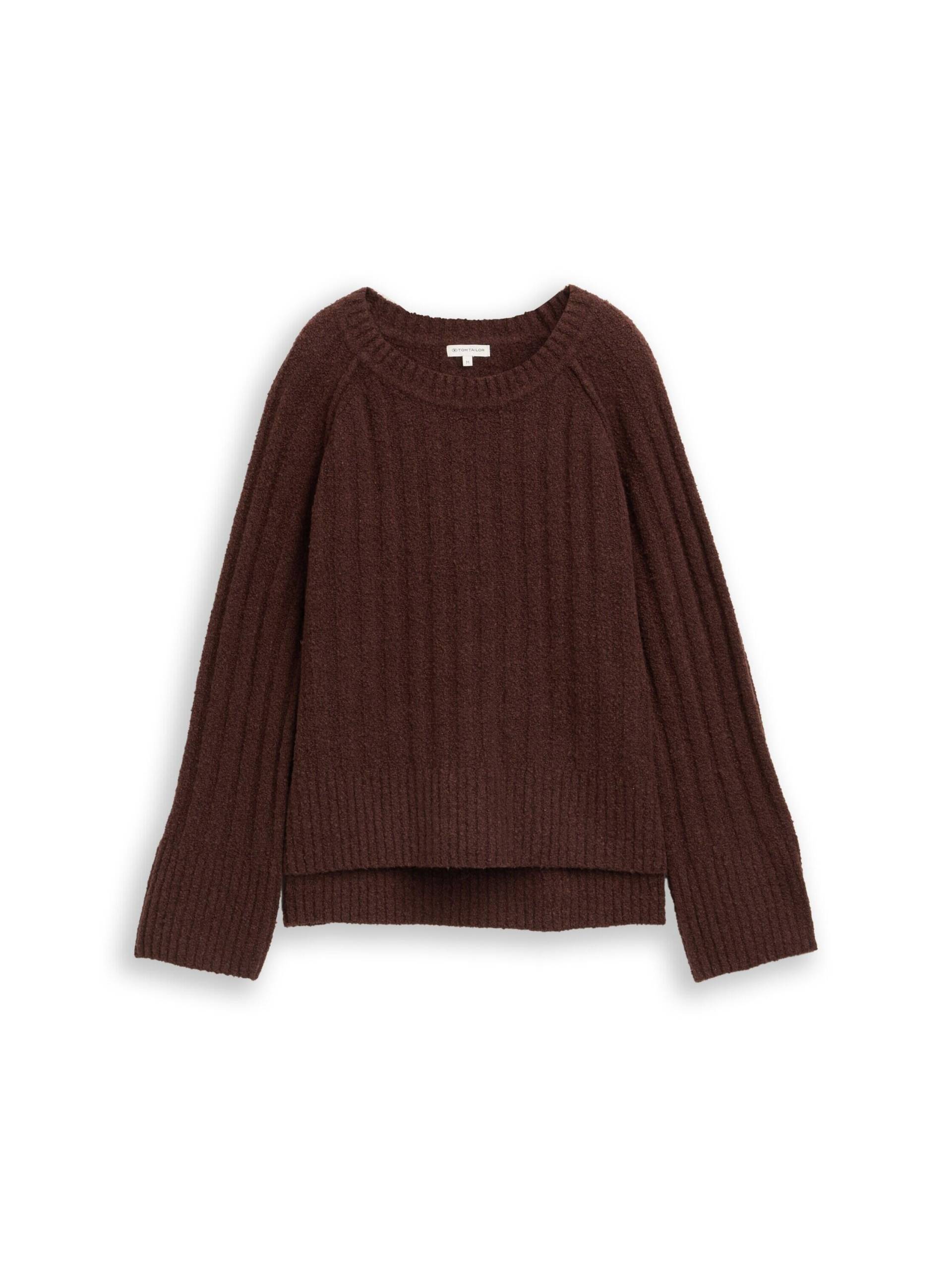 Tom Tailor - Bouclé Strickpullover mit Wollanteil dark pecan brown melange - Gr. - L von Tom Tailor
