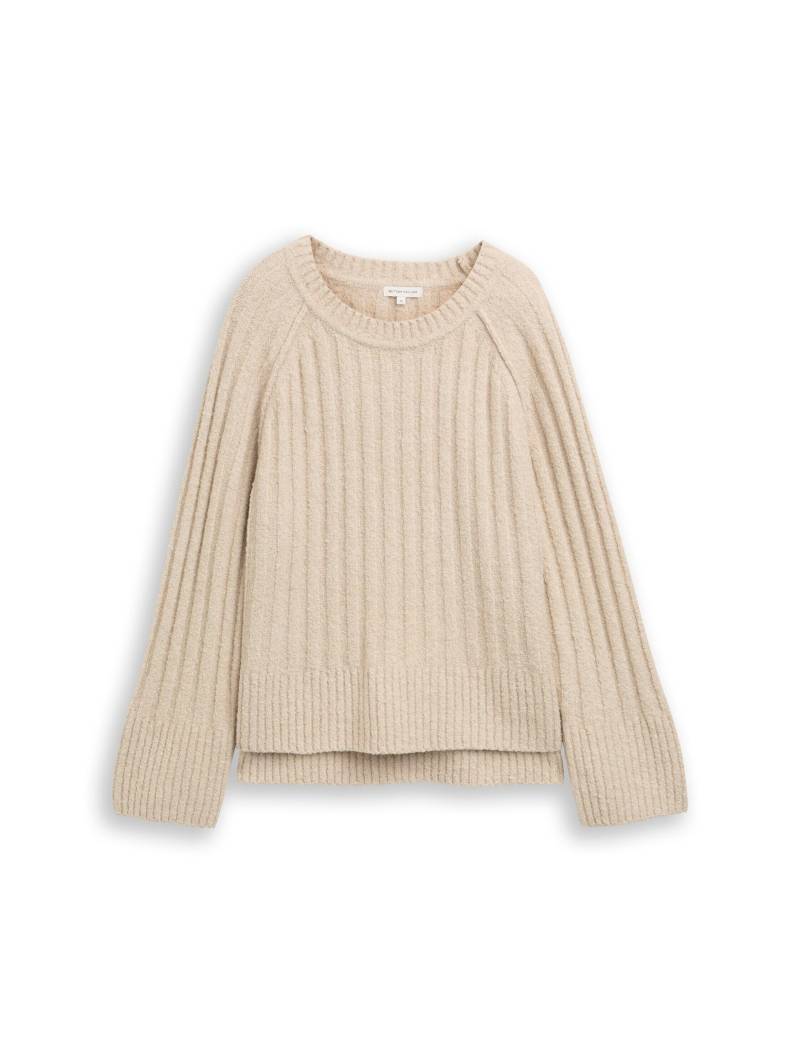 Tom Tailor - Bouclé Strickpullover mit Wollanteil sand stone beige melange - Gr. - M von Tom Tailor