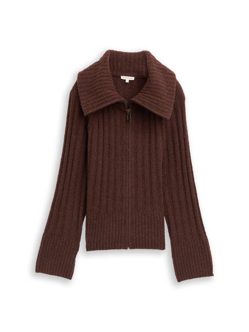 Tom Tailor - Cardigan mit Troyer-Kragen dark pecan brown melange - Gr. - L von Tom Tailor