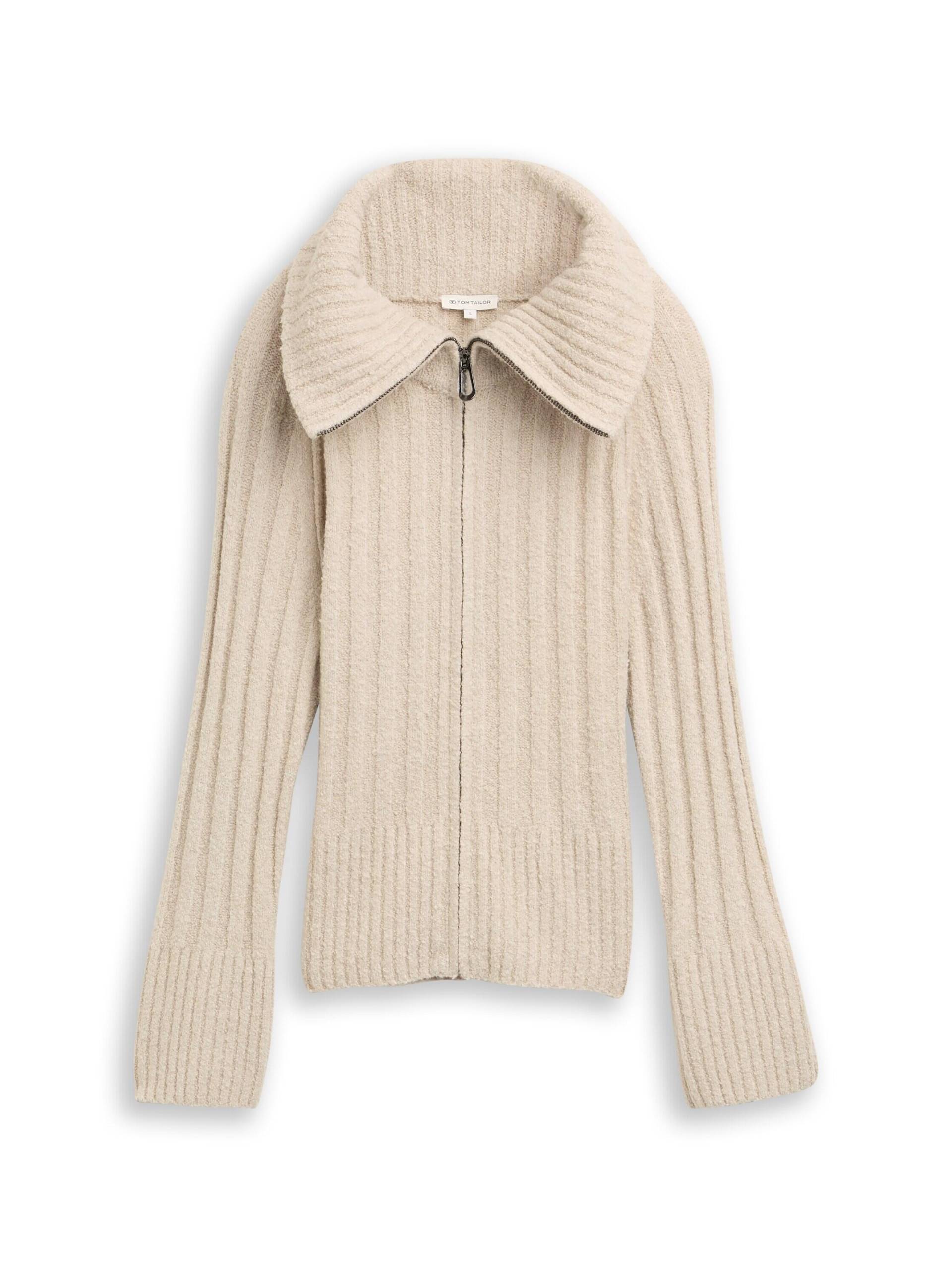 Tom Tailor - Cardigan mit Troyer-Kragen sand stone beige melange - Gr. - S von Tom Tailor