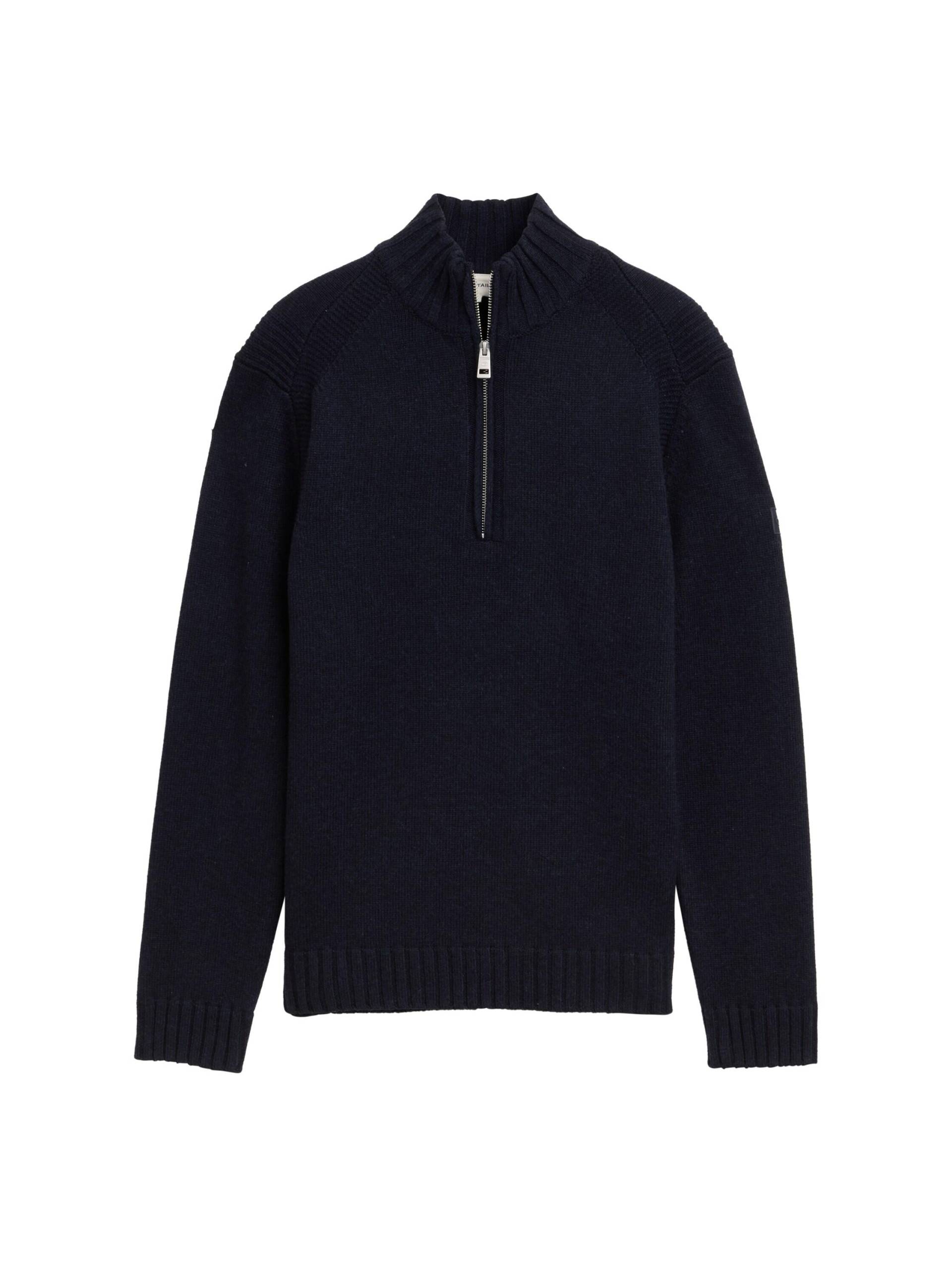 Tom Tailor - Cosy Troyer Strickpullover mit Reißverschluss knitted navy melange - Gr. - XL von Tom Tailor