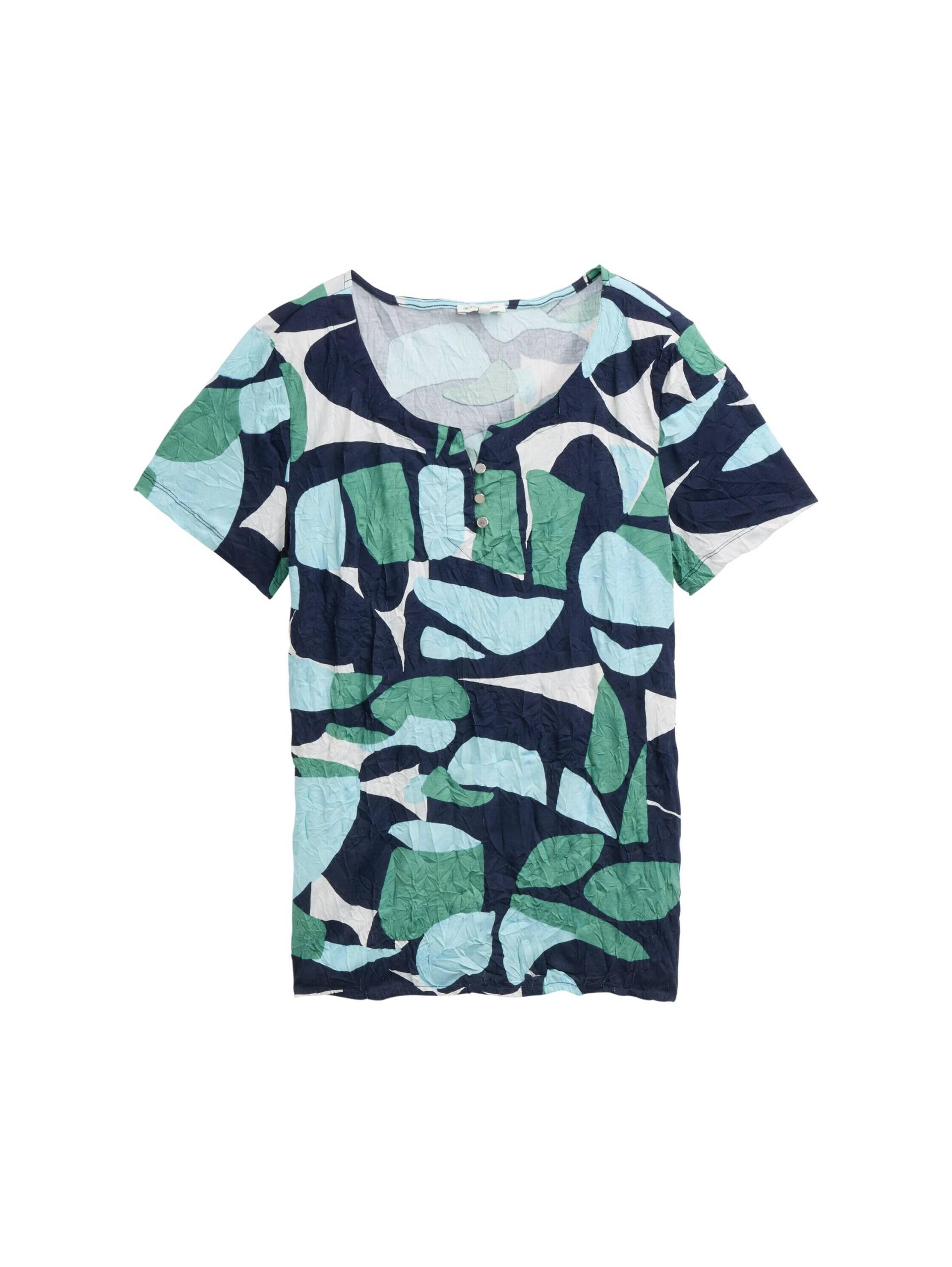 Tom Tailor - Crinkle T-Shirt mit Muster green dots and shapes design - Gr. - S von Tom Tailor