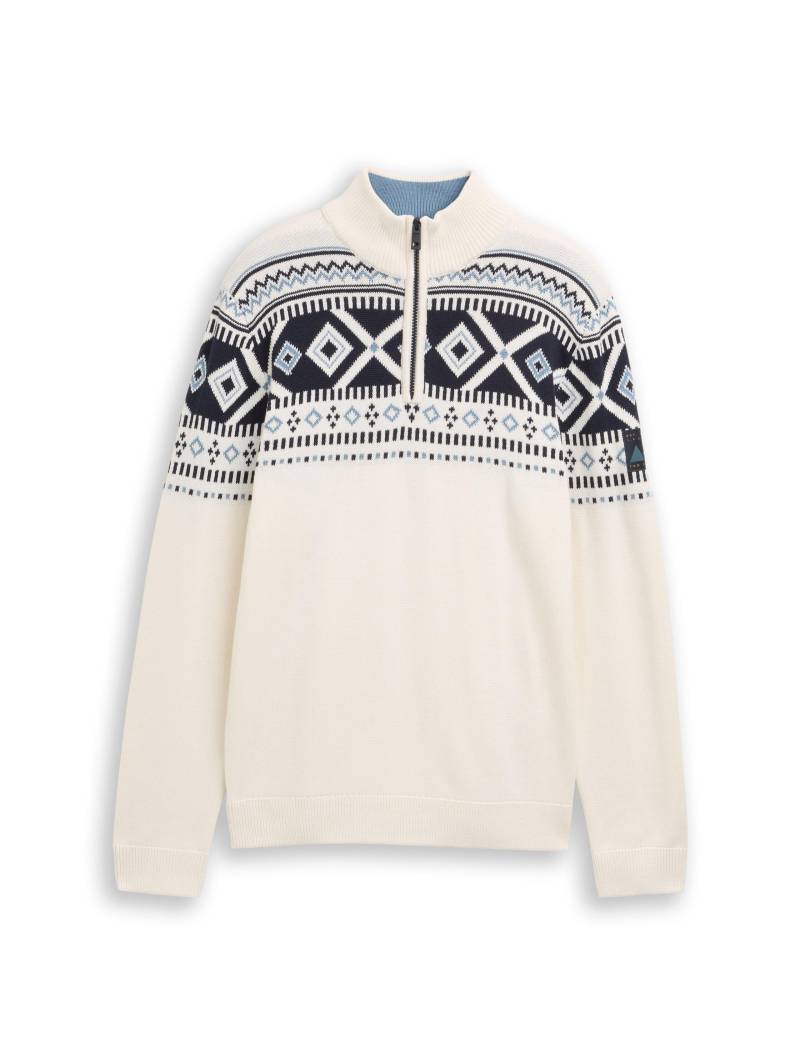 Tom Tailor - Fair-Isle Troyer Strickpullover offwhite fair isle design - Gr. - XXL von Tom Tailor