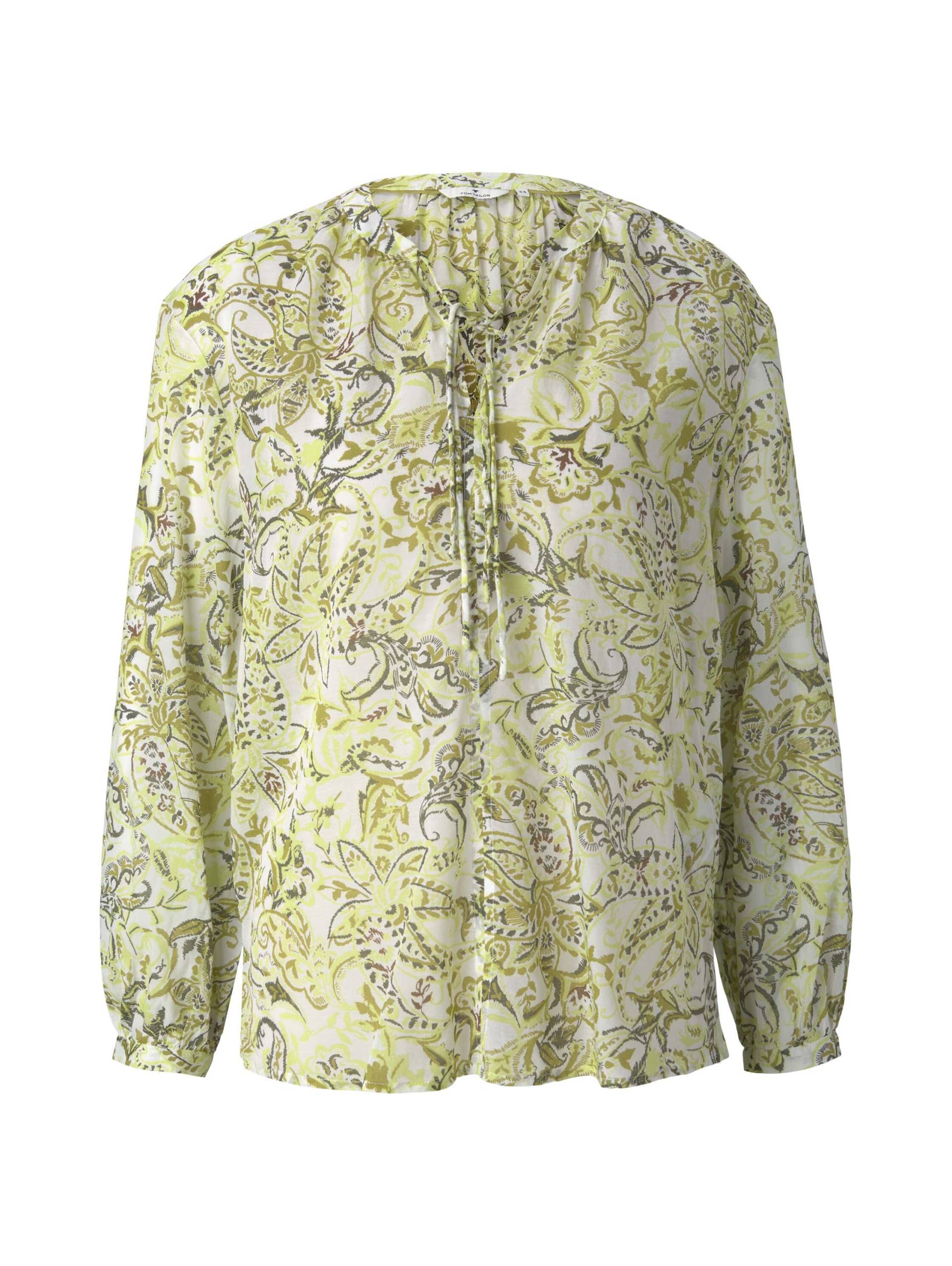 Tom Tailor - Gemusterte Bluse mit Bindedetail green paisley design - Gr. - 38 von Tom Tailor