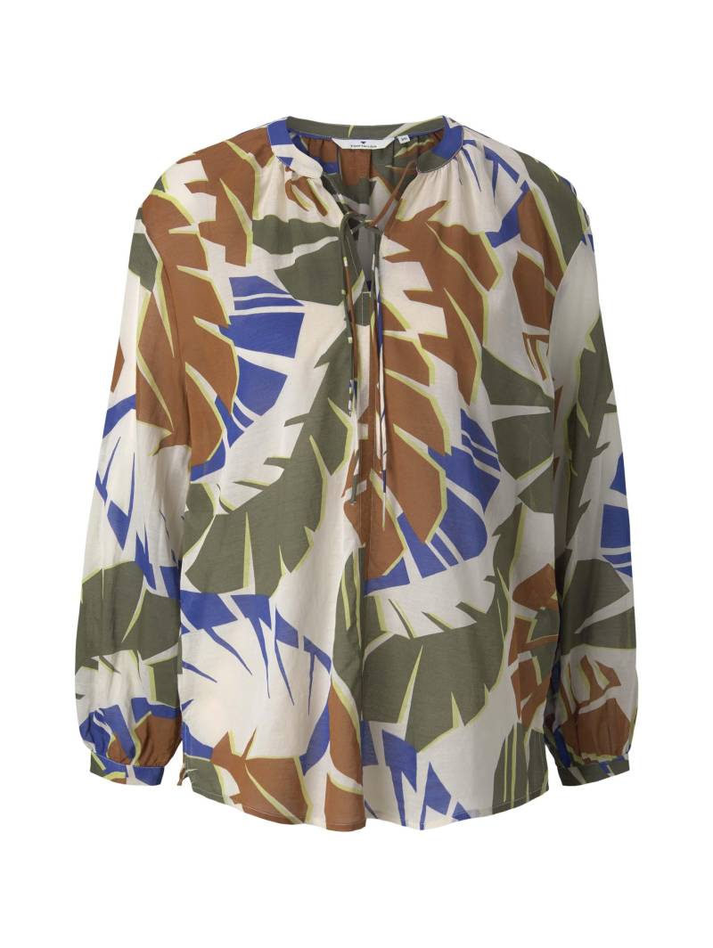Tom Tailor - Gemusterte Bluse mit Bindedetail multicolor botanical design - Gr. - 38 von Tom Tailor