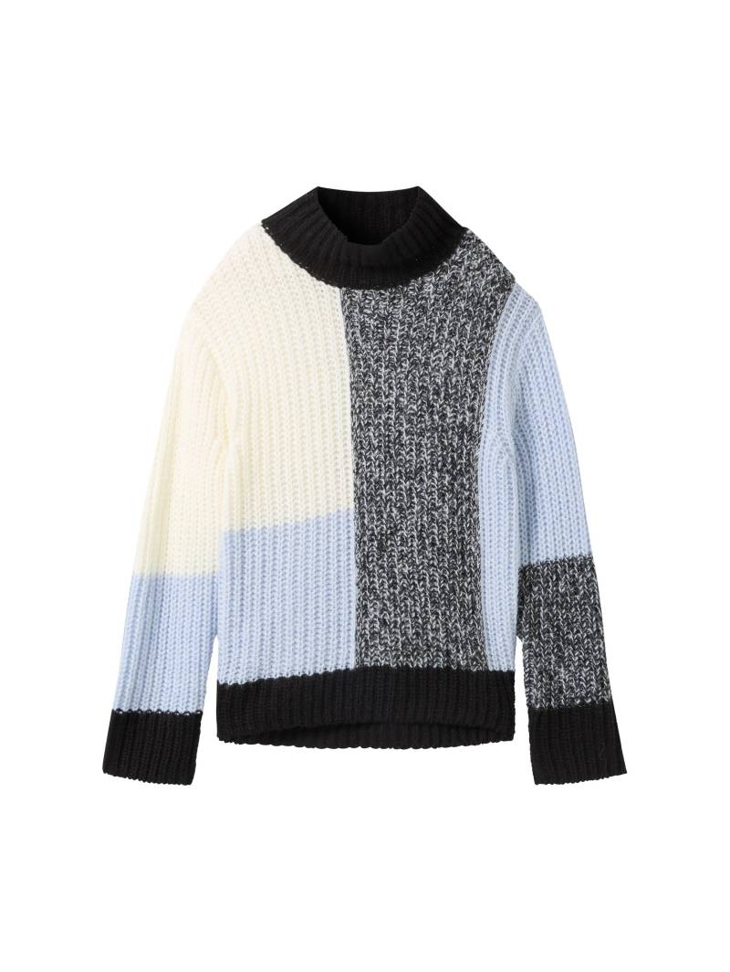 Tom Tailor - Gemusterter Strickpullover black blue patched design - Gr. - M von Tom Tailor