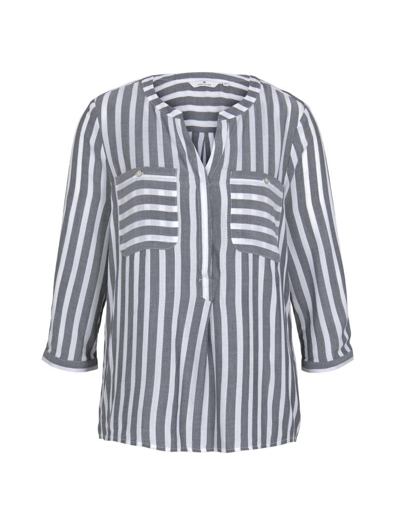 Tom Tailor - Gestreifte Bluse mit Taschen offwhite navy vertical stripe - Gr. - 34 von Tom Tailor