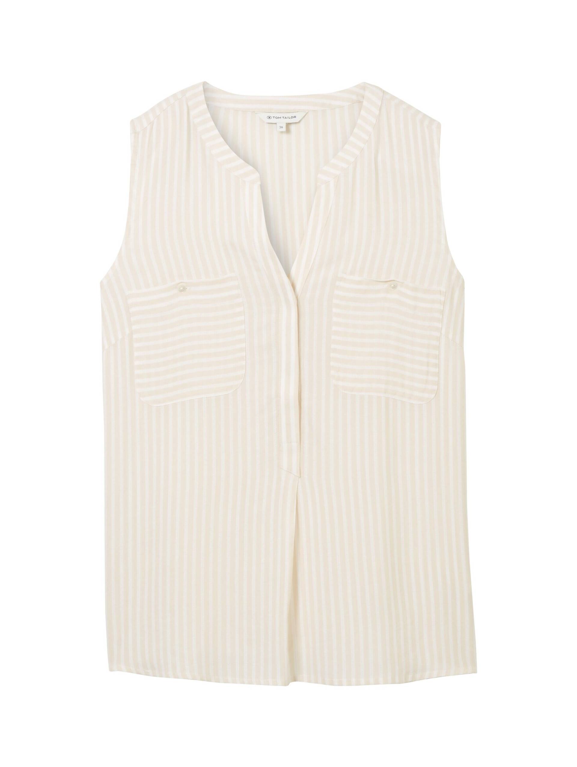 Tom Tailor - Gestreifte ärmellose Bluse beige white stripe - Gr. - 38 von Tom Tailor