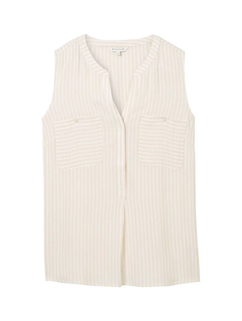 Tom Tailor - Gestreifte ärmellose Bluse beige white stripe - Gr. - 38 von Tom Tailor
