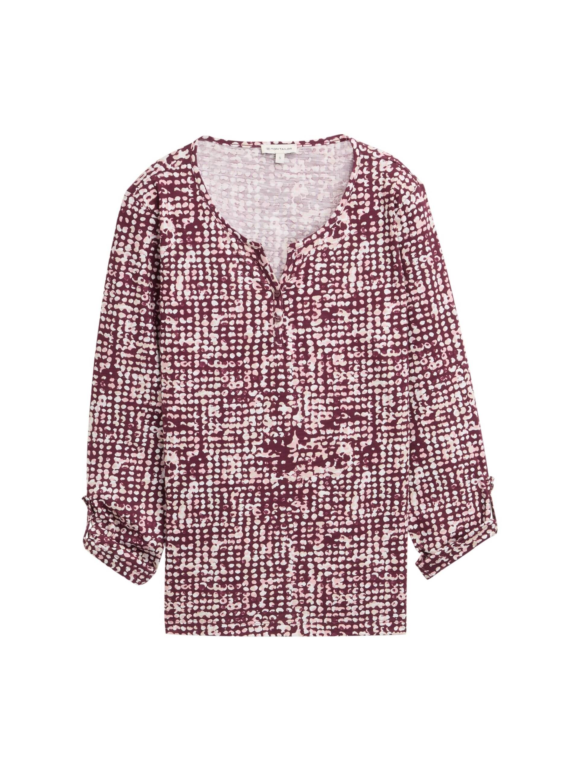 Tom Tailor - Henley Blusenshirt mit Muster dark red abstract dot design - Gr. - S von Tom Tailor