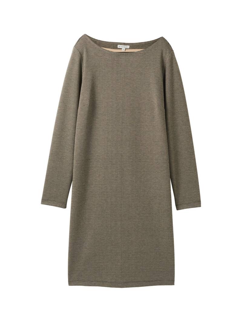 Tom Tailor - Jacquard Kleid mit U-Boot-Ausschnitt cargo beige mini pepita - Gr. - 36 von Tom Tailor