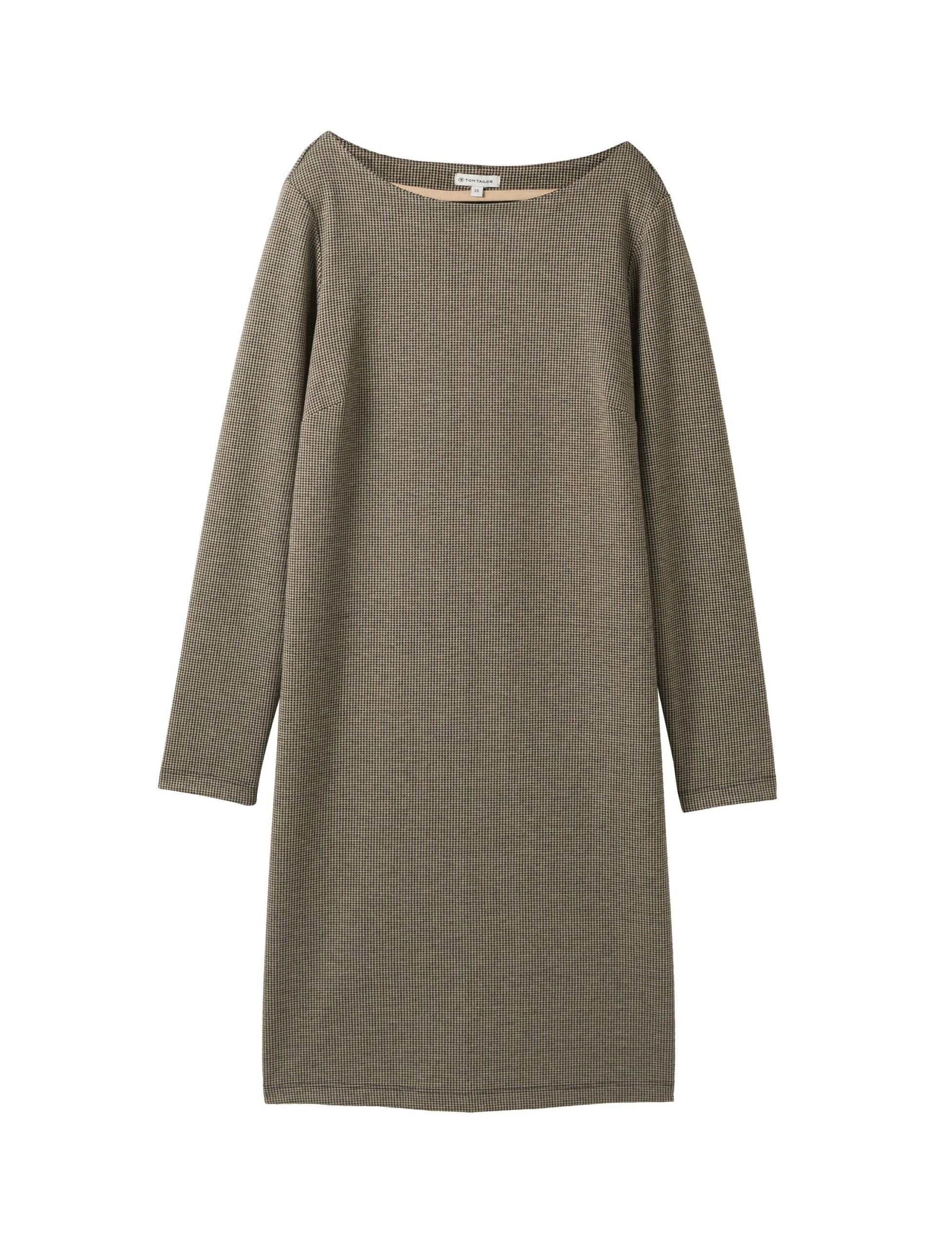 Tom Tailor - Jacquard Kleid mit U-Boot-Ausschnitt cargo beige mini pepita - Gr. - 38 von Tom Tailor