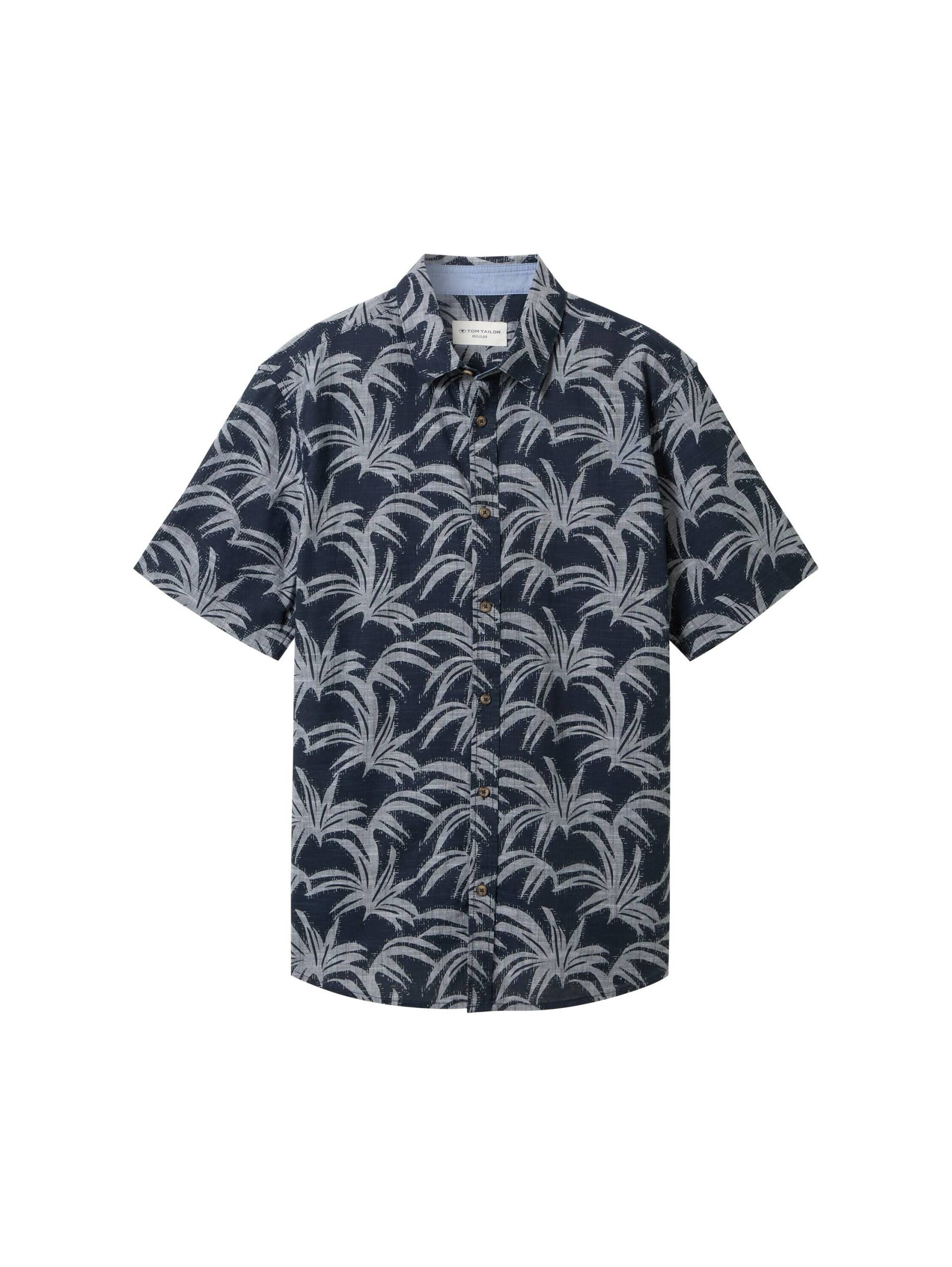 Tom Tailor - Kurzarmhemd mit Print navy brushed leaf design - Gr. - L von Tom Tailor