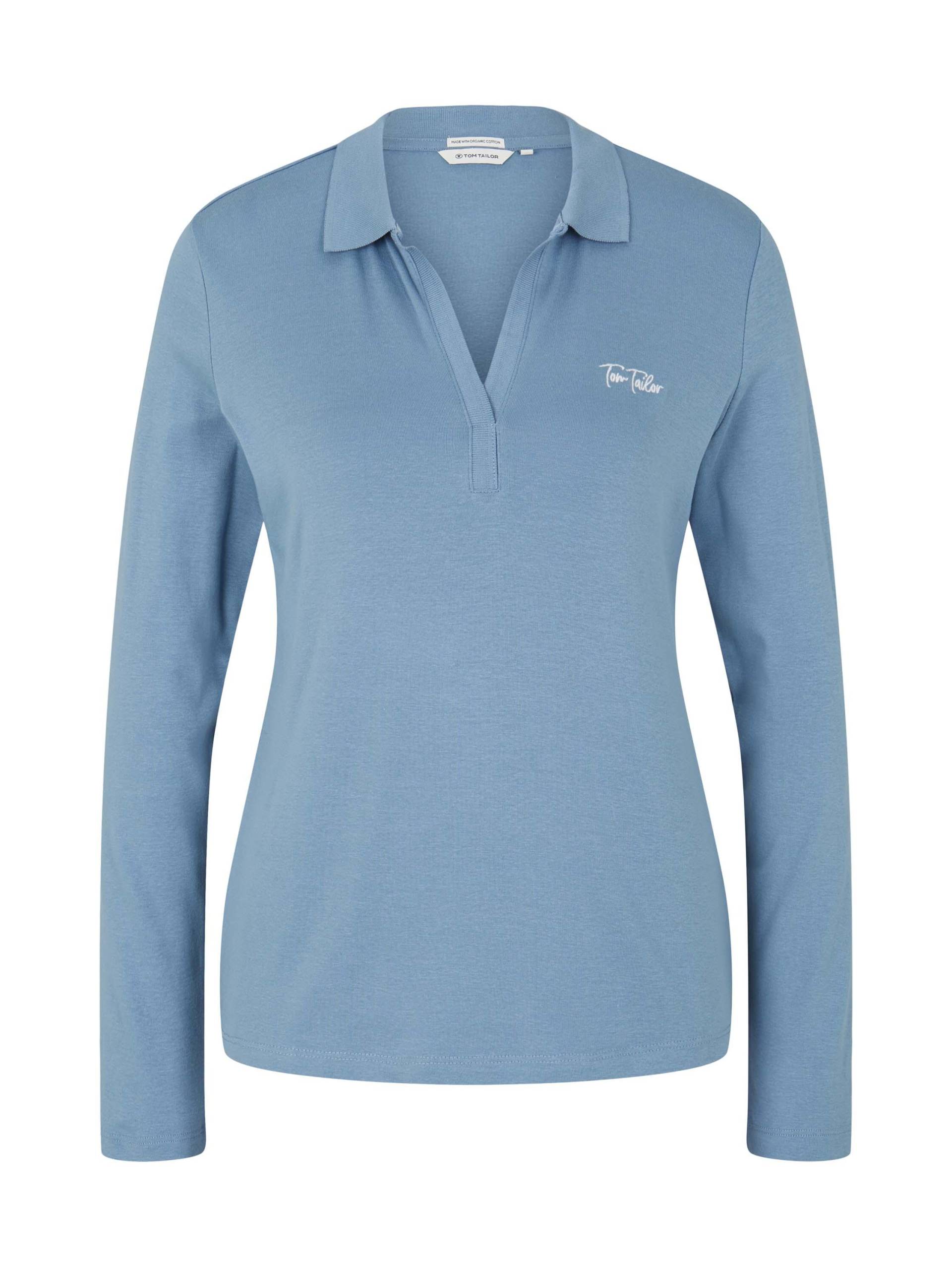 Tom Tailor - Langarm Poloshirt mit Bio-Baumwolle faded denim blue - Gr. - L von Tom Tailor