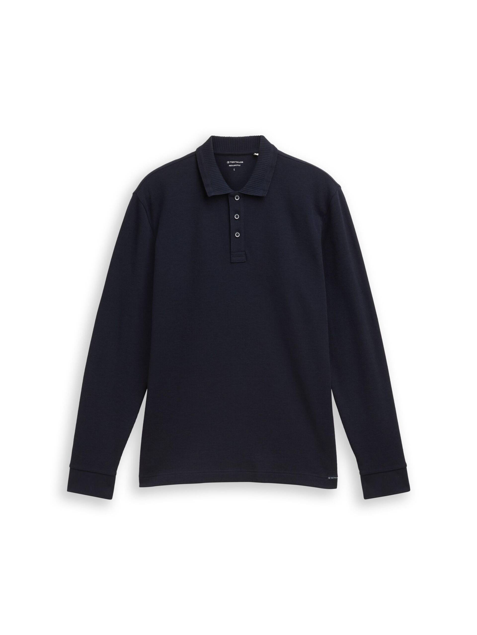 Tom Tailor - Langarm Poloshirt mit Waffelstruktur sky captain blue - Gr. - XXL von Tom Tailor
