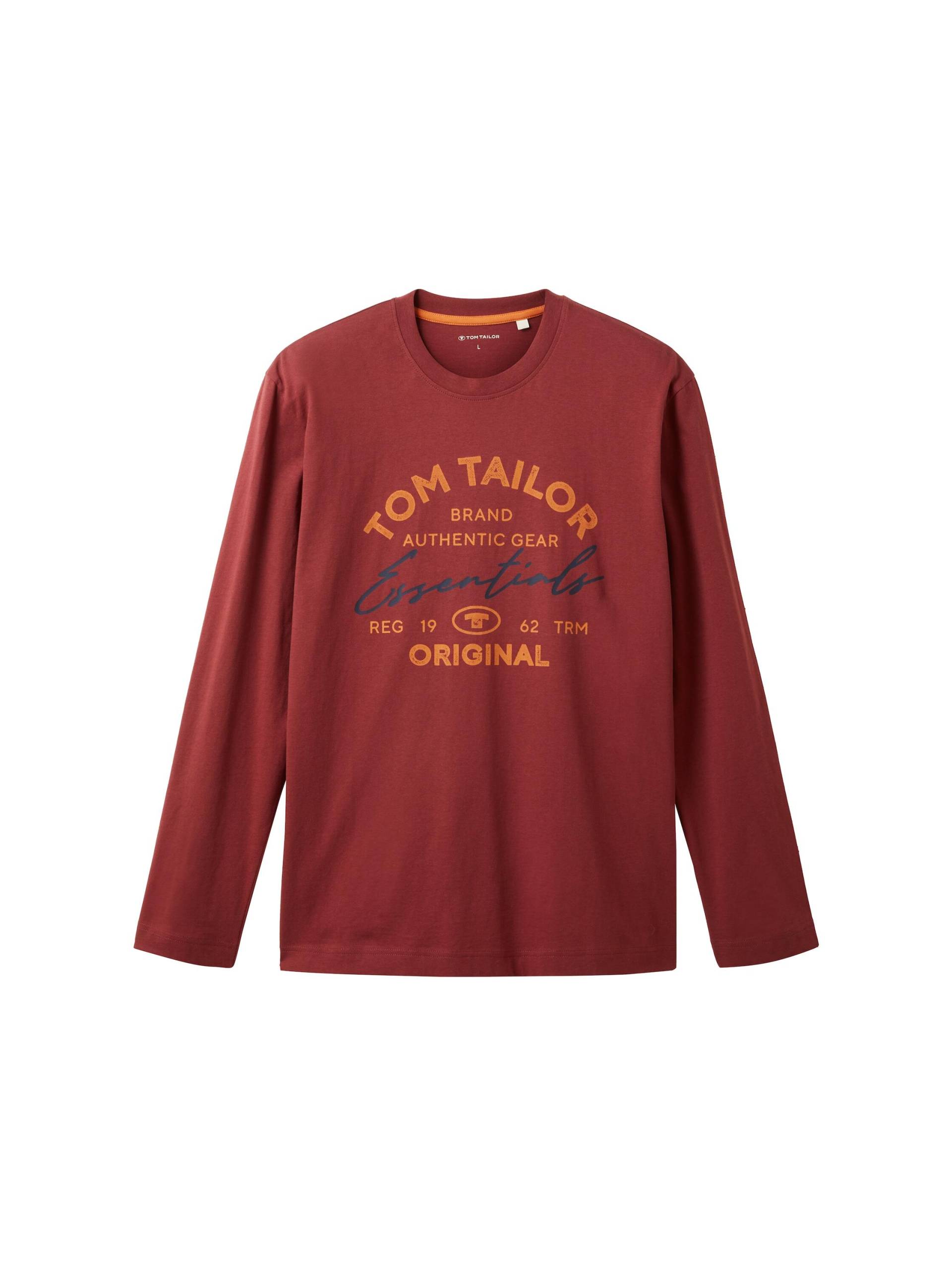 Tom Tailor - Langarmshirt mit Logo Print burned bordeaux red - Gr. - L von Tom Tailor