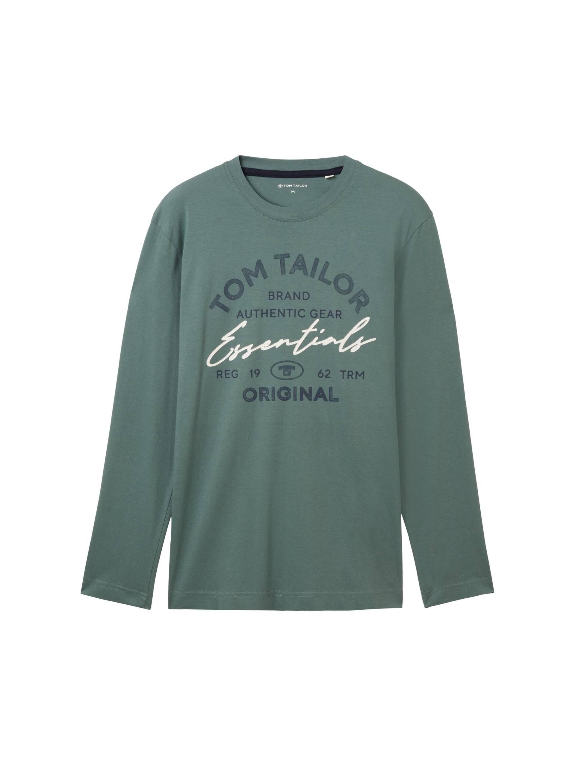 Tom Tailor - Langarmshirt mit Logo Print green dust - Gr. - M von Tom Tailor