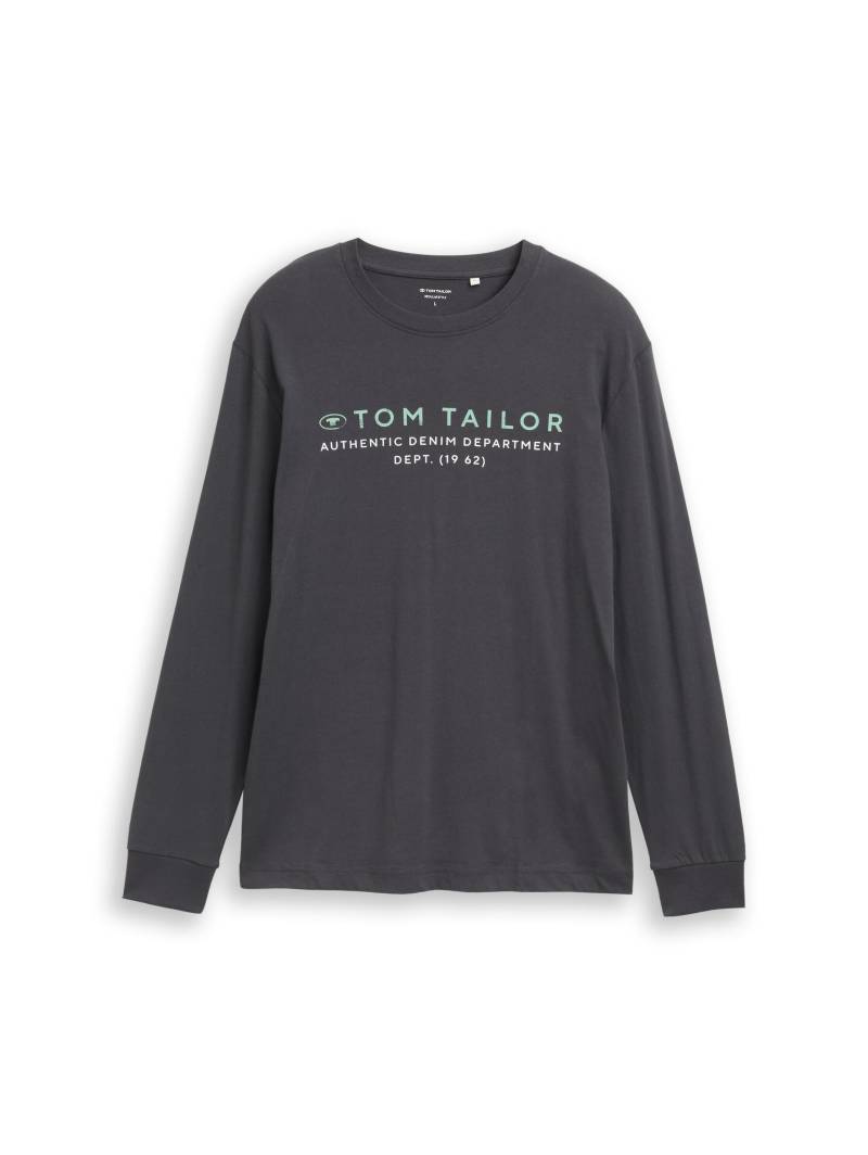 Tom Tailor - Langarmshirt mit Logo-Print tarmac grey - Gr. - M von Tom Tailor