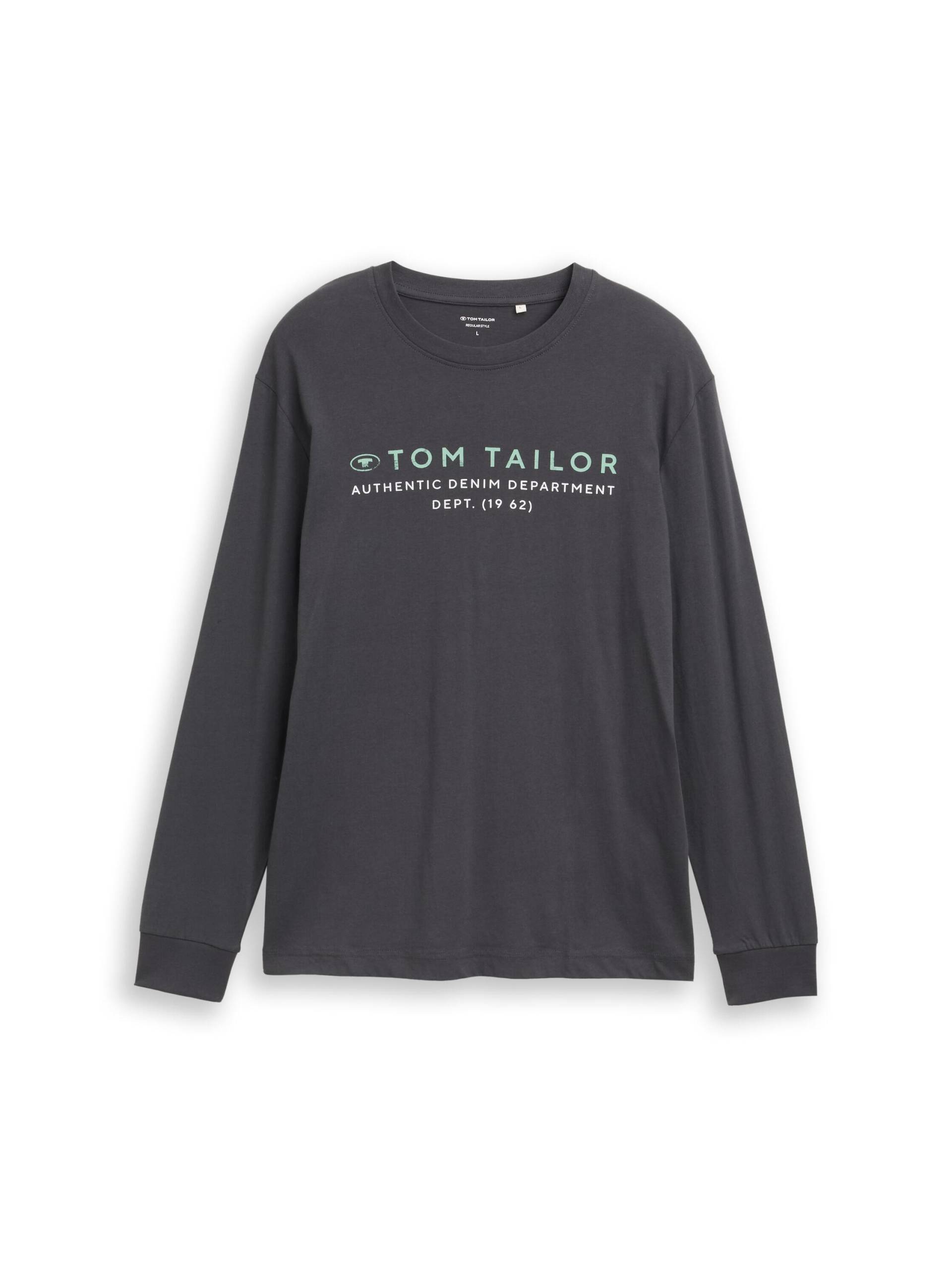 Tom Tailor - Langarmshirt mit Logo-Print tarmac grey - Gr. - XXXL von Tom Tailor