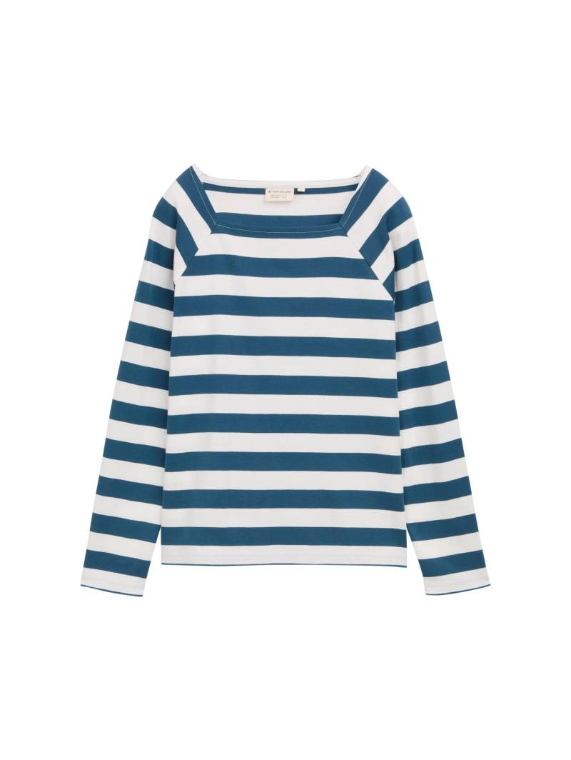 Tom Tailor - Langarmshirt mit Streifenmuster petrol blue offwhite stripe - Gr. - M von Tom Tailor