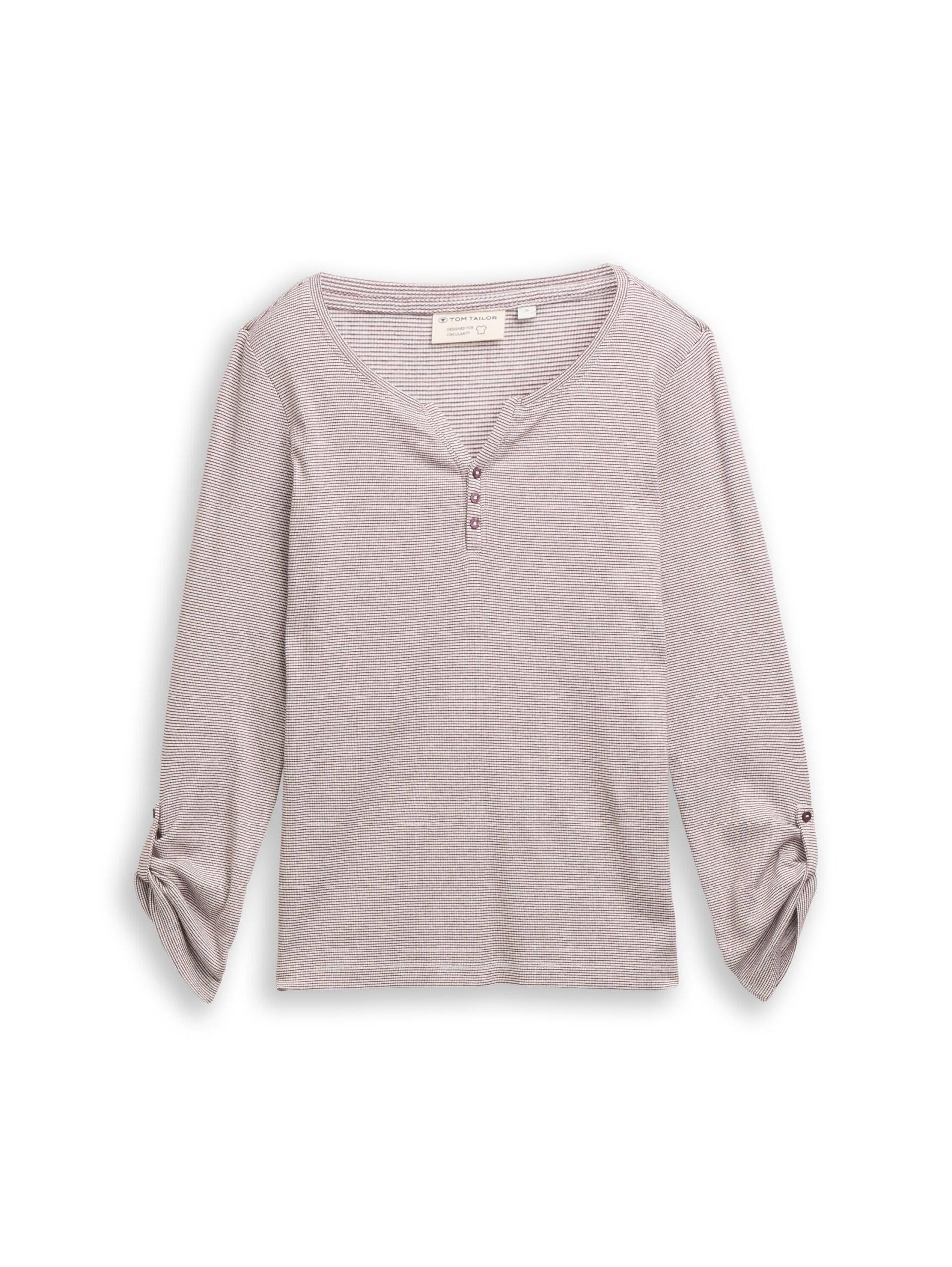 Tom Tailor - Langarmshirt mit Turn-Up-Funktion off white red small stripe - Gr. - XS von Tom Tailor